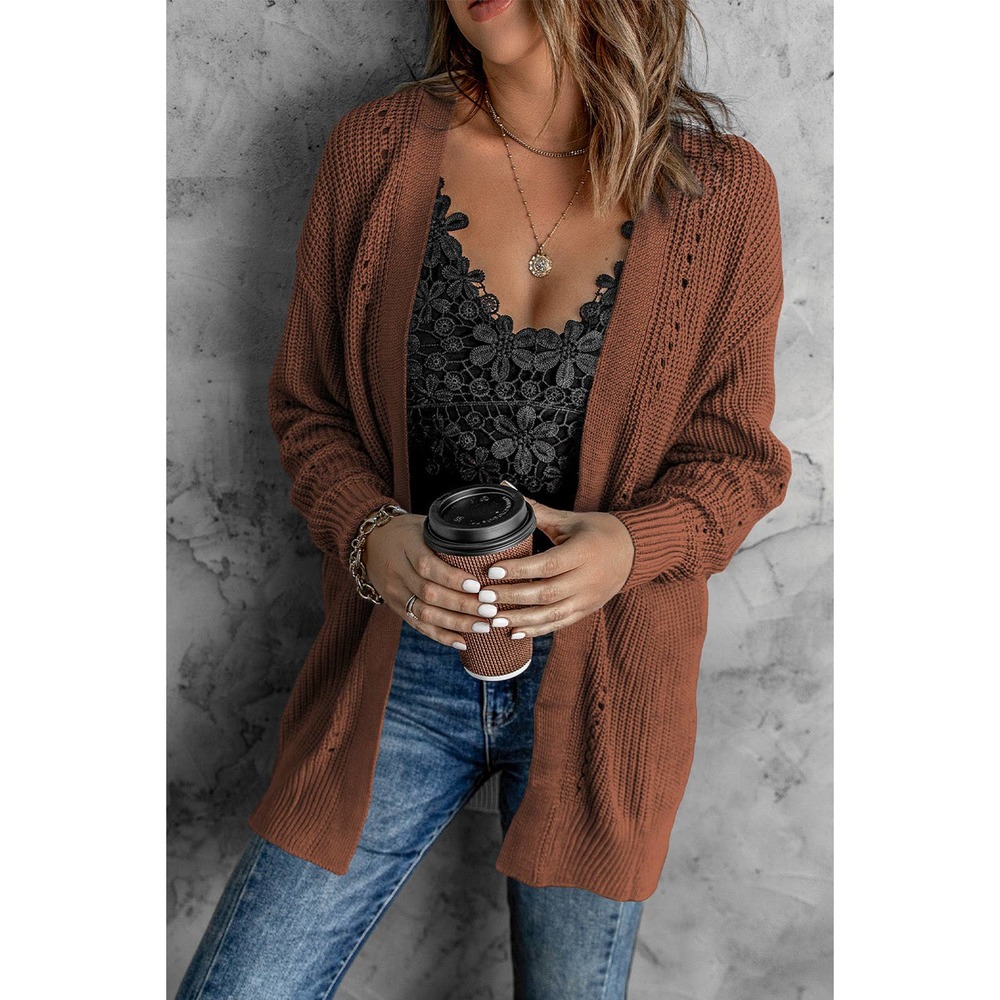 Openwork Rib-Knit Slit Cardigan - Picture 8 of 10